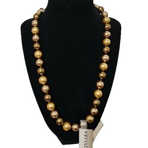 NWT Vintage Kissaka Simulated Pearl Necklace Bronze